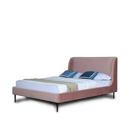 Manhattan Comfort Heather Queen Bed in Velvet Blush and Black Legs S-BD003-QN-BH